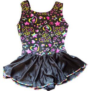 Jacques Moret girl's skirted leotard hearts stars sparkly gymnastic dance XS 4-5